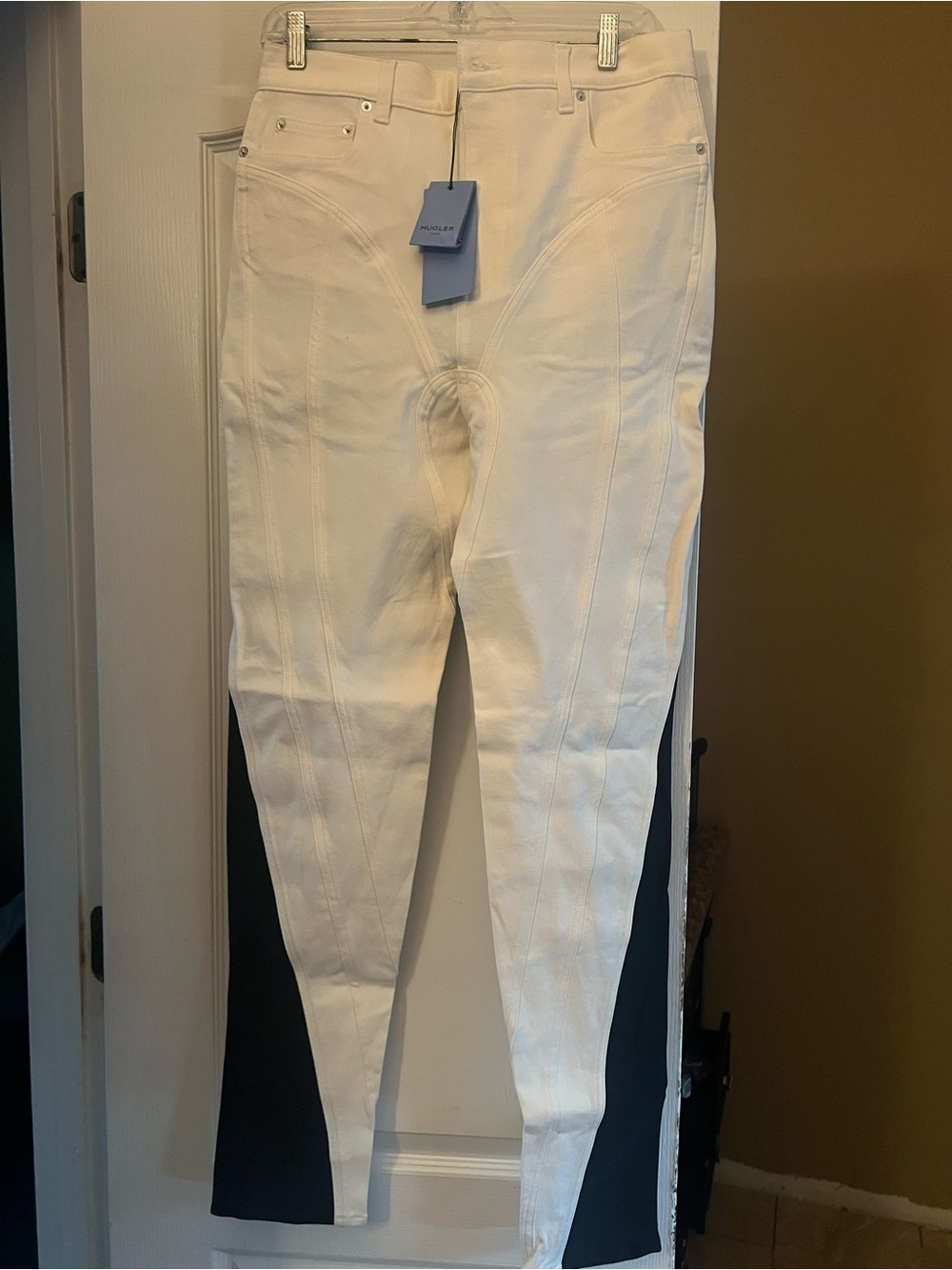 Mugler White Skinny Jeans with Black Side Panels